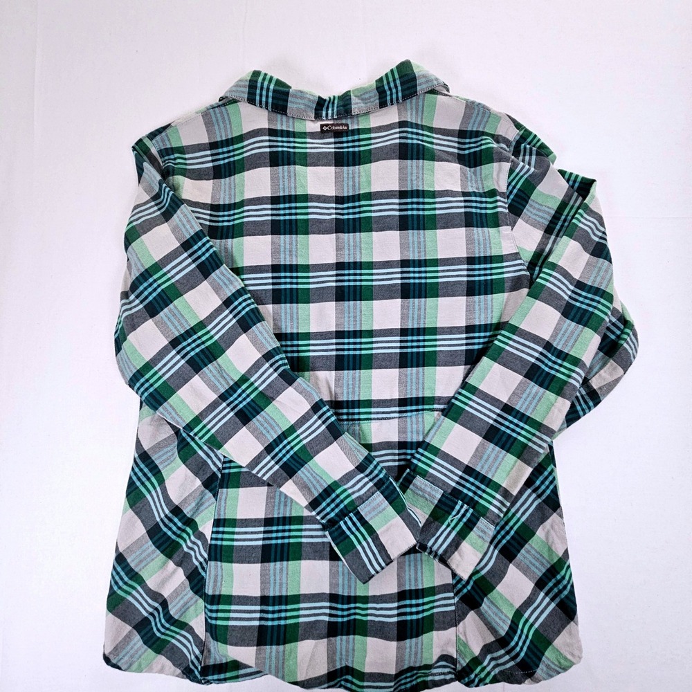 Columbia Womens XL Green Plaid Flannel Button Down Lg Sleeve Hiking Shirt Cotton - Picture 7 of 8